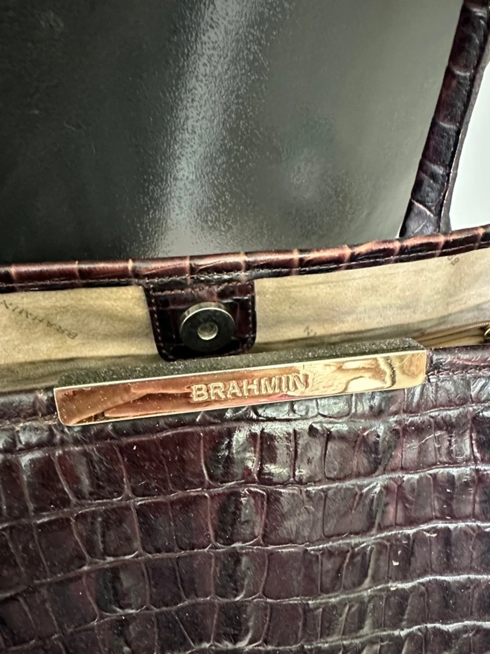 Brahmin Croc-Embossed Tote Bag in Dark Brown - Picture 2 of 6